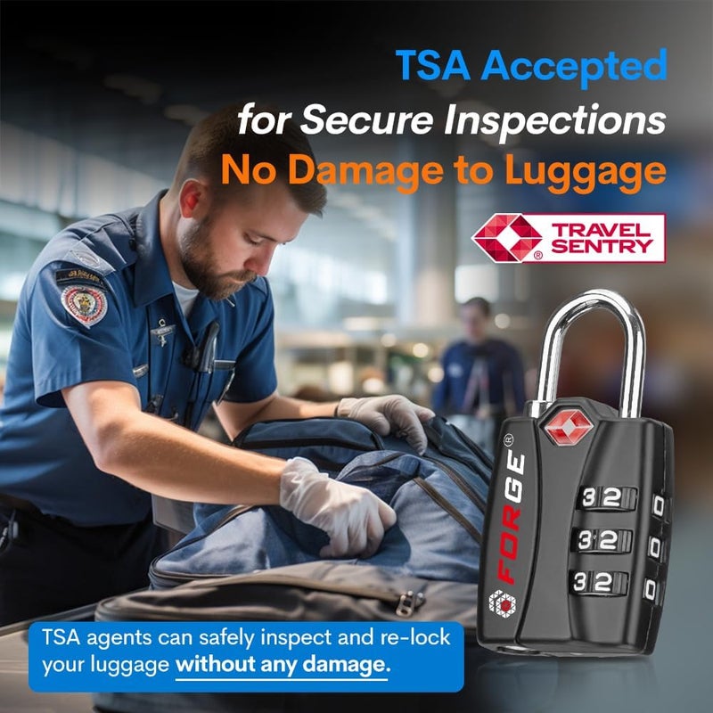 Forge TSA Approved Luggage Locks for School, Gym, Suitcase, Baggage, and Locker. Open Alert Indicator, Easy Read Dials, Alloy Body. Matte Black, 2-Pack. - Image 2